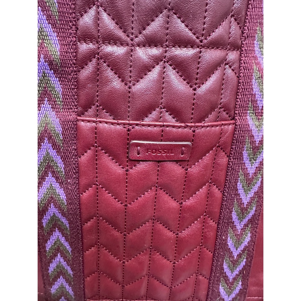 Fossil Carmen Tote Burgundy Quilted Leather Handbag Crossbody Wine Shoulder Bag - Picture 6 of 16